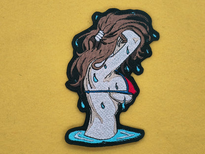 Waifu flipping wet hair back embroidered patch