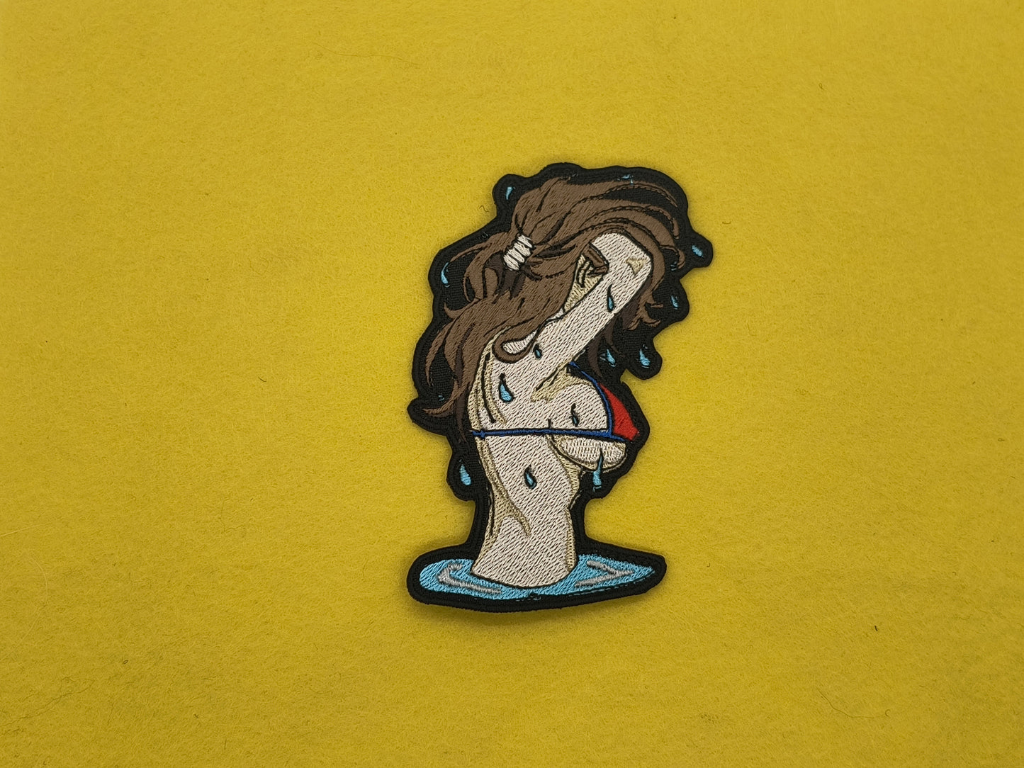 Waifu flipping wet hair back embroidered patch