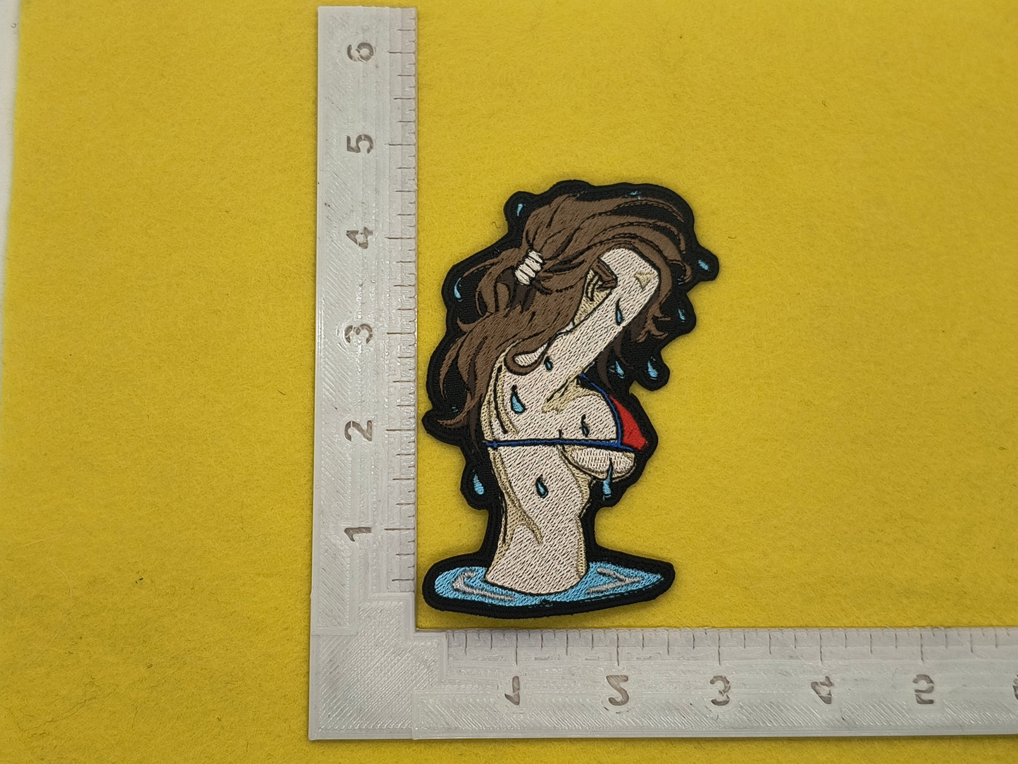 Waifu flipping wet hair back embroidered patch