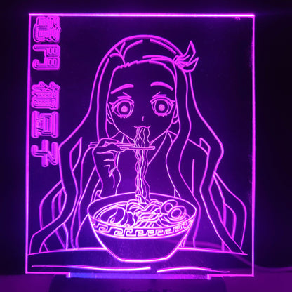 demon girl eating ramen noodles acrylic light