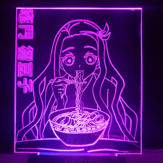 demon girl eating ramen noodles acrylic light