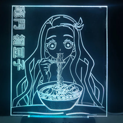 demon girl eating ramen noodles acrylic light