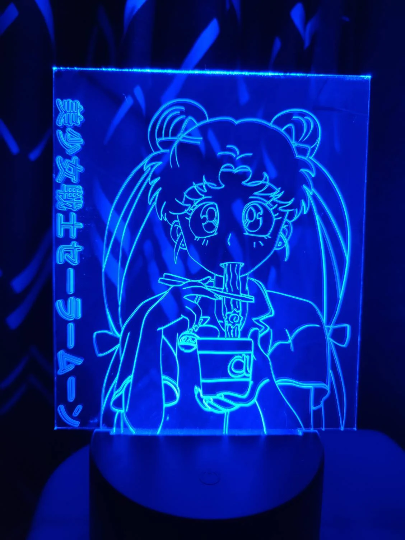 Sailor moon eating ramen noodles acrylic light