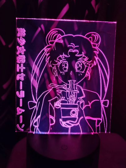 Sailor moon eating ramen noodles acrylic light