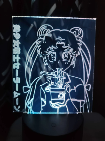 Sailor moon eating ramen noodles acrylic light