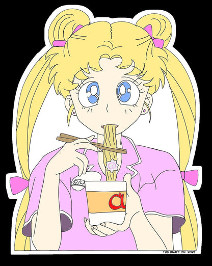 Sailor moon eating ramen noodles sticker